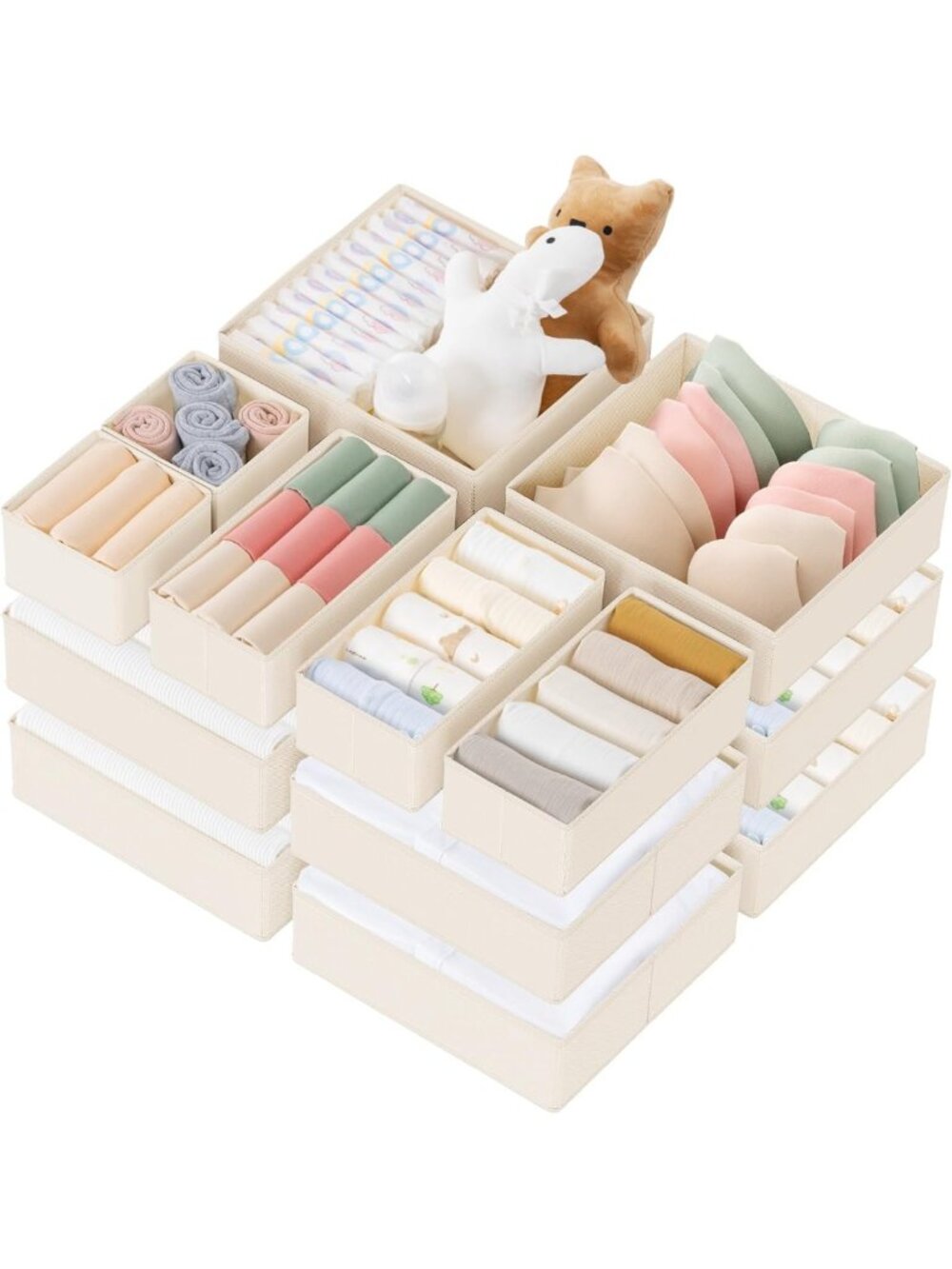 21-Pack Drawer Organizer Set for Baby Clothes, Underwear & Socks - Foldable